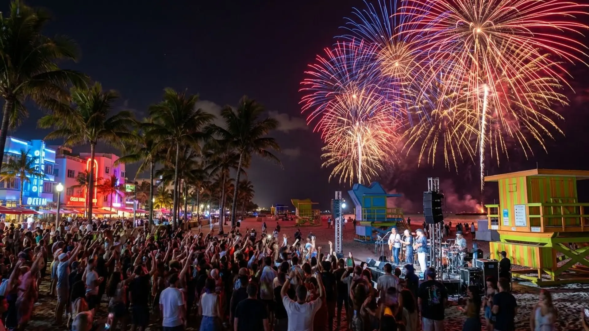 sylwester na plaży w Miami Beach